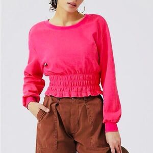 Maeve by Anthropologie Pink Crepe Sweater Women's Size XL Magenta Smocked